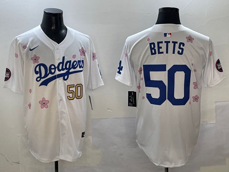 Men Los Angeles Dodgers #50 Betts White Sakura Edition 2025 Nike MLB Jersey style 5->los angeles dodgers->MLB Jersey